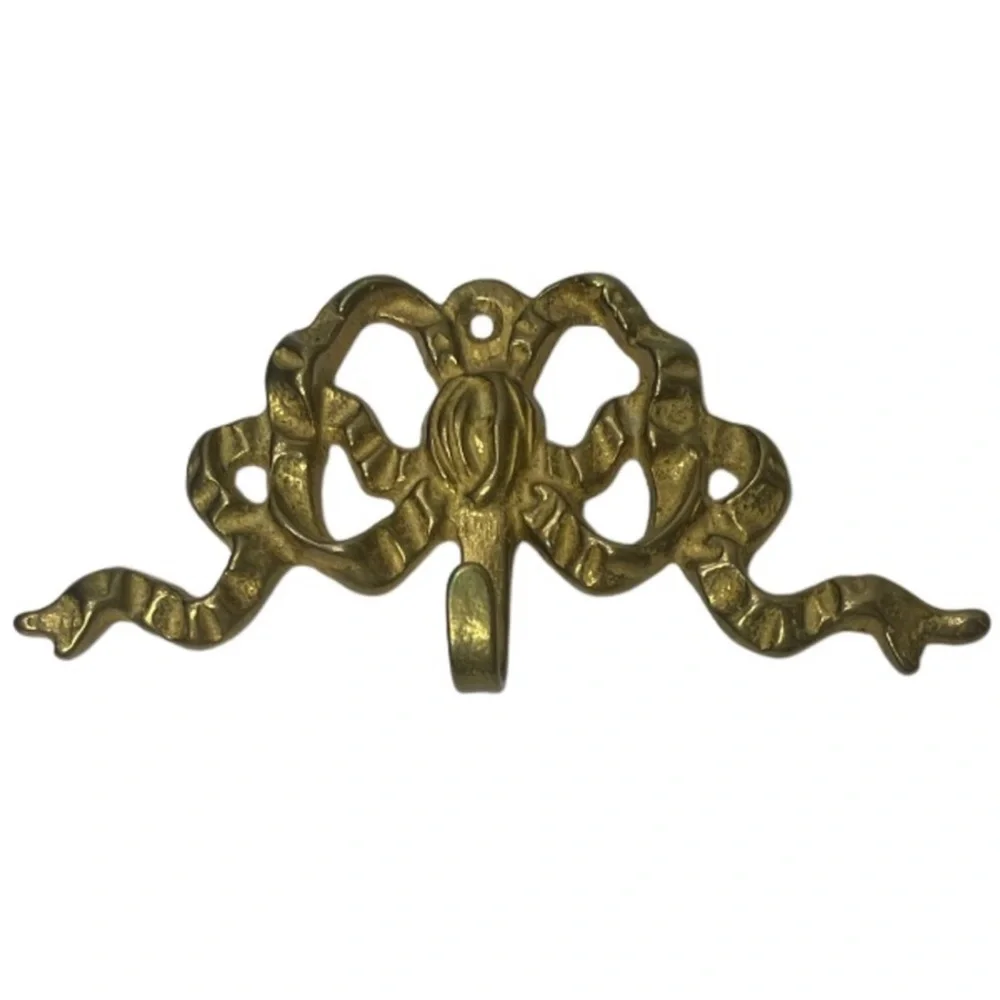 Vintage Brass Hooks Ornate Gold Bow Brass Hardware Grand Millennial Regencycore